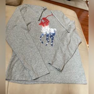 Polo Ralph Lauren Gray Hooded Pullover Shirt, Men's Size Medium